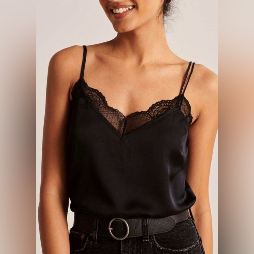 NWT A&F lace satin cami XS black